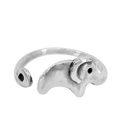 Sterling Silver, Adjustable Elephant Ring, 9mm Width, 1mm Band