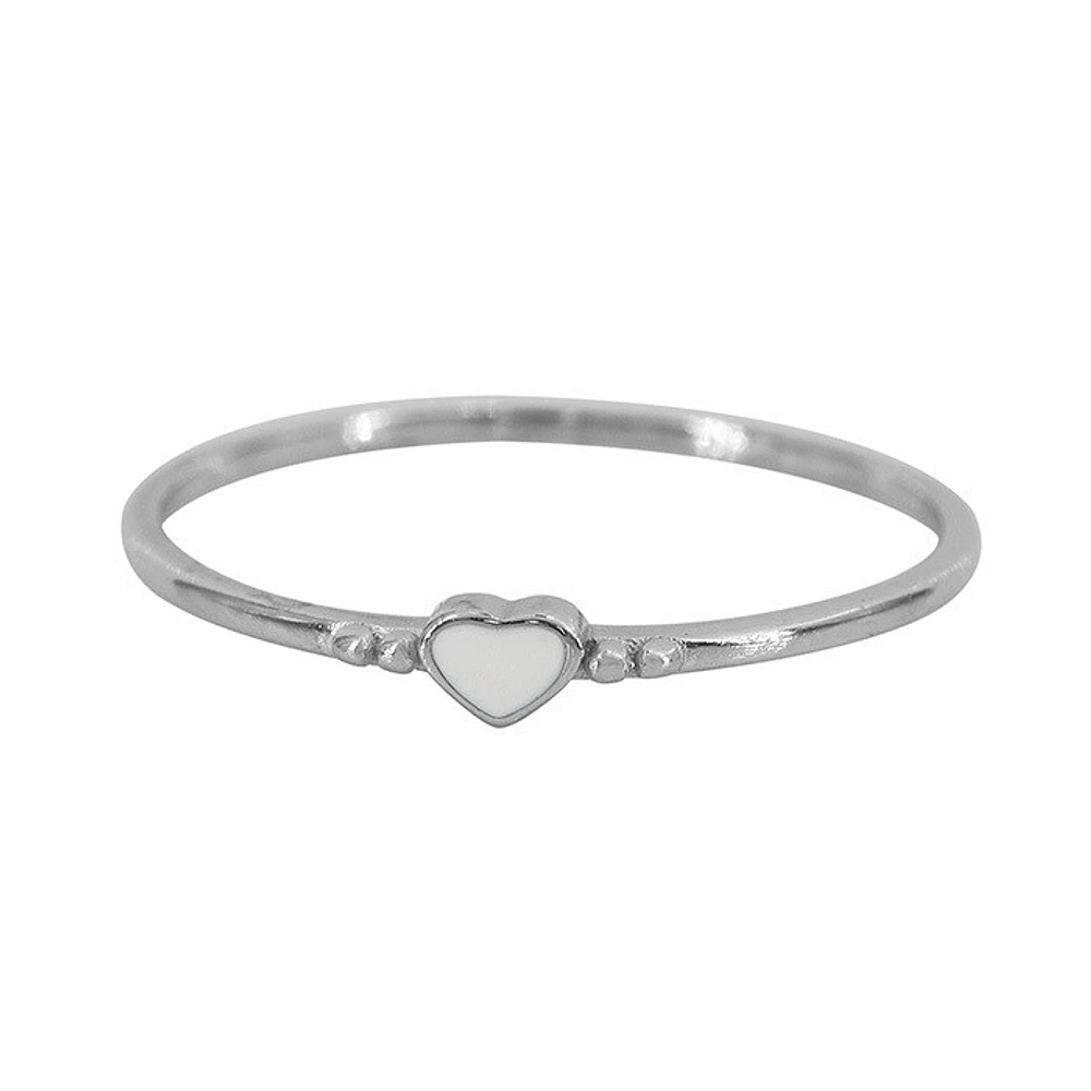 Sterling Silver With Rhodium, 3X3mm Heart Ring, 1mm Band