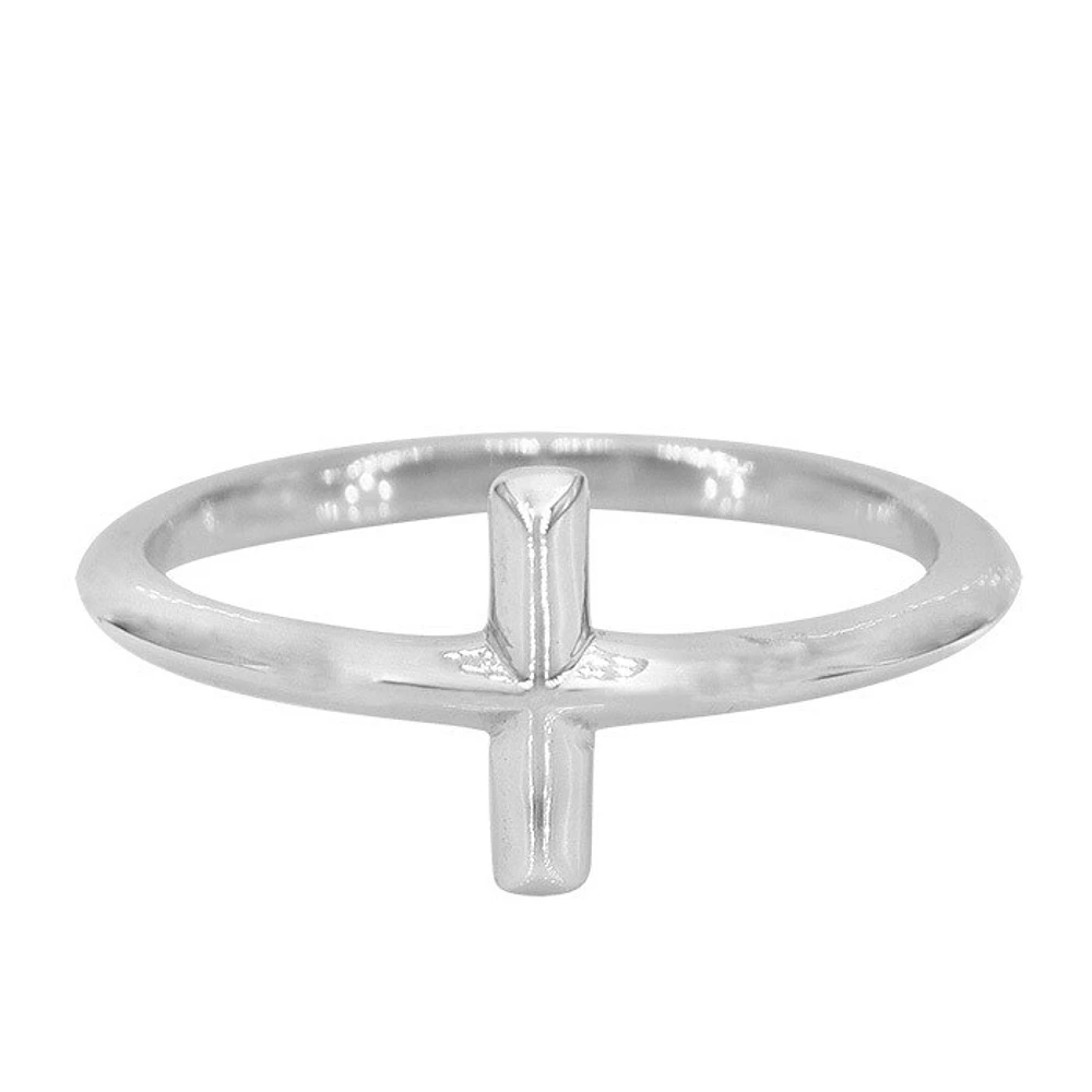 Sterling Silver, 9.5mm Cross Ring, 2mm Band