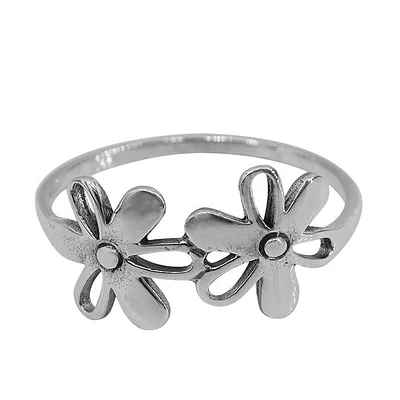 Sterling Silver, 10X17mm Double Flower Ring, 1mm Band