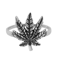 Sterling Silver, 15X18mm Marijuana Ring, 1.5mm Band