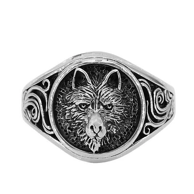 Sterling Silver, 17mm Wolf Head Ring