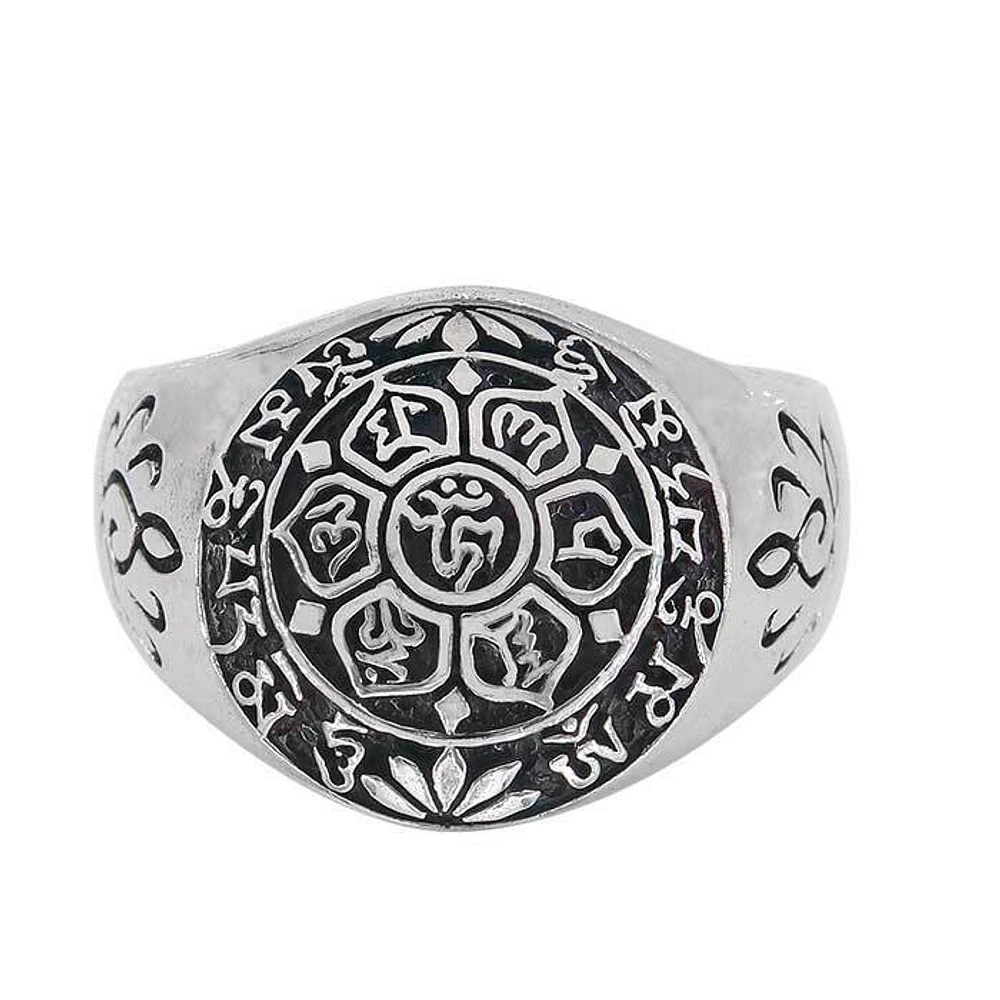 Sterling Silver, 17mm Mantra Tibetan Ring