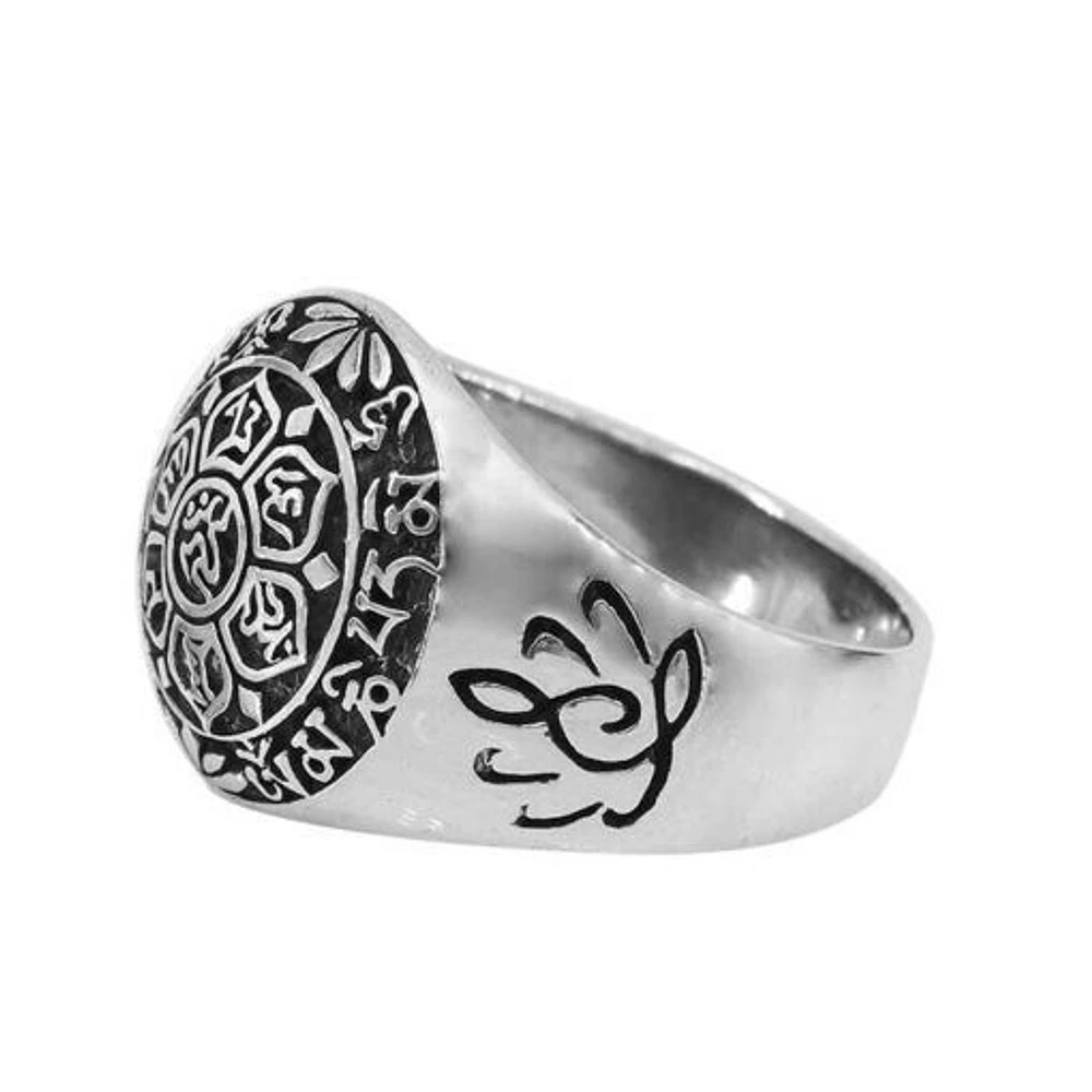 Sterling Silver, 17mm Mantra Tibetan Ring