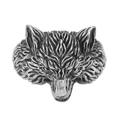 Sterling Silver, 20mm Wolf Head Ring