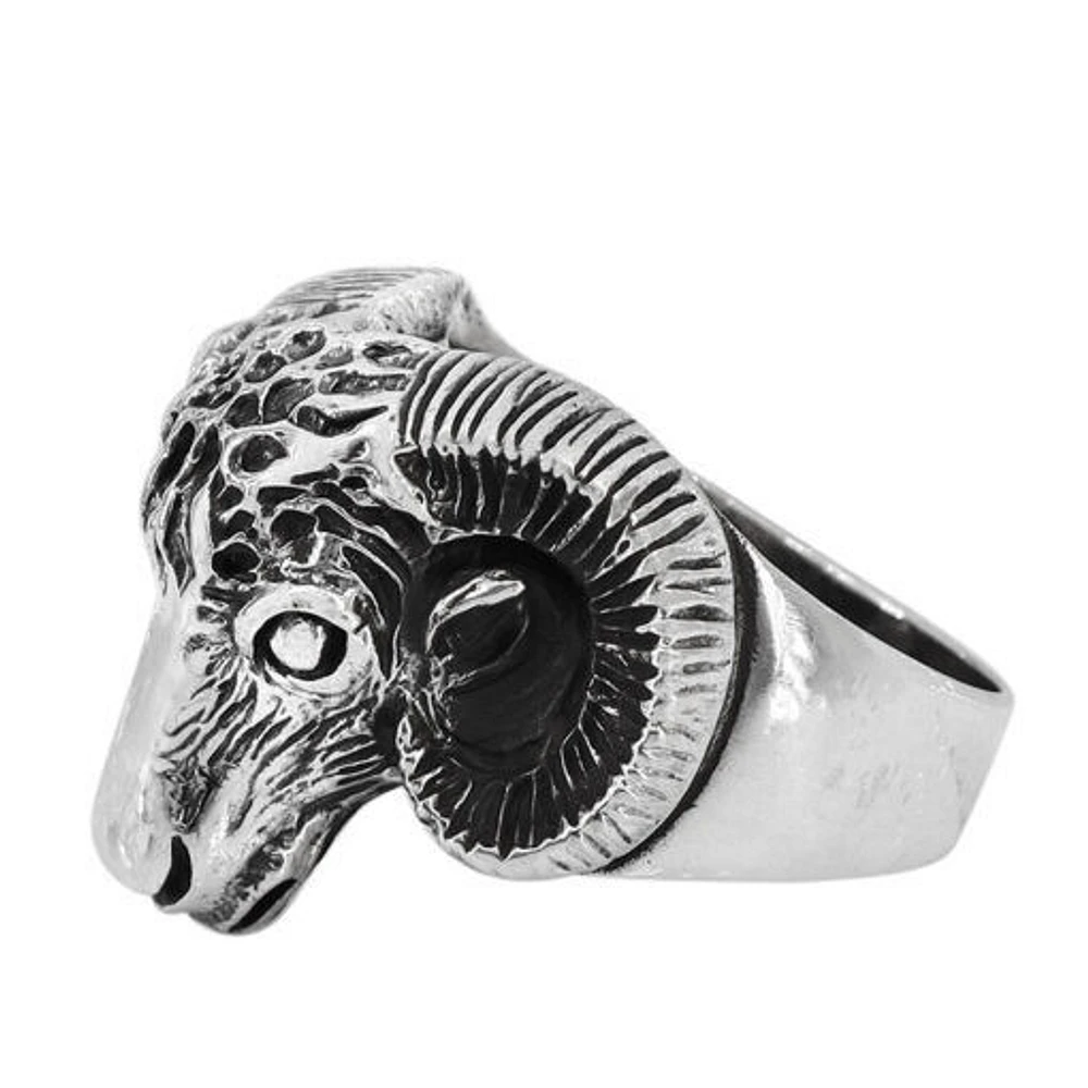 Sterling Silver, 23X27mm Ram Head Ring