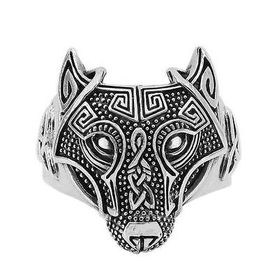 Sterling Silver, Celtic Knot Wolf Head Ring, 21mm Width