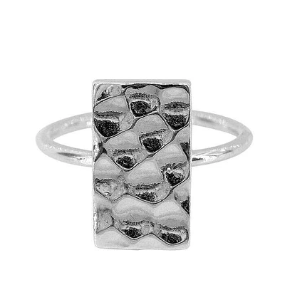 Sterling Silver, 8X14mm Hammered Rectangular Shape Ring With 1.5mm Band