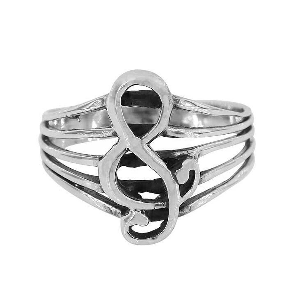 Sterling Silver, 9X16mm G-Clef Music Note Ring