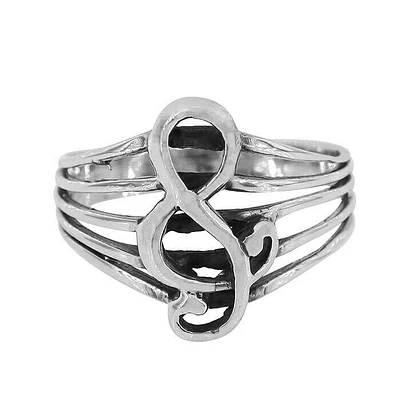 Sterling Silver, 9X16mm G-Clef Music Note Ring