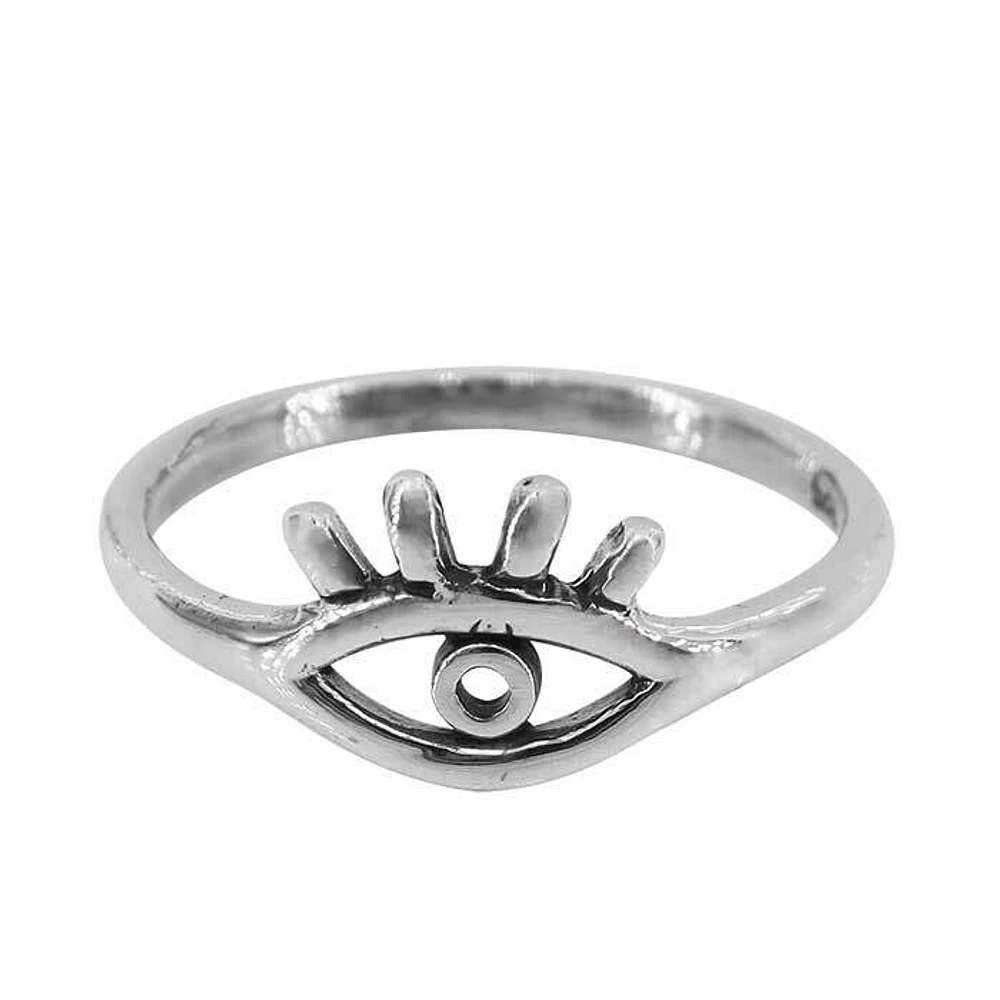 Sterling Silver, 8X11mm Evil Eye Ring With 2mm Band