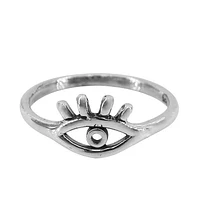 Sterling Silver, 8X11mm Evil Eye Ring With 2mm Band