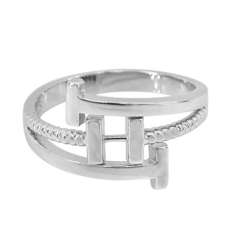 Sterling Silver With Rhodium, Multi T Bar Ring, 12mm Width