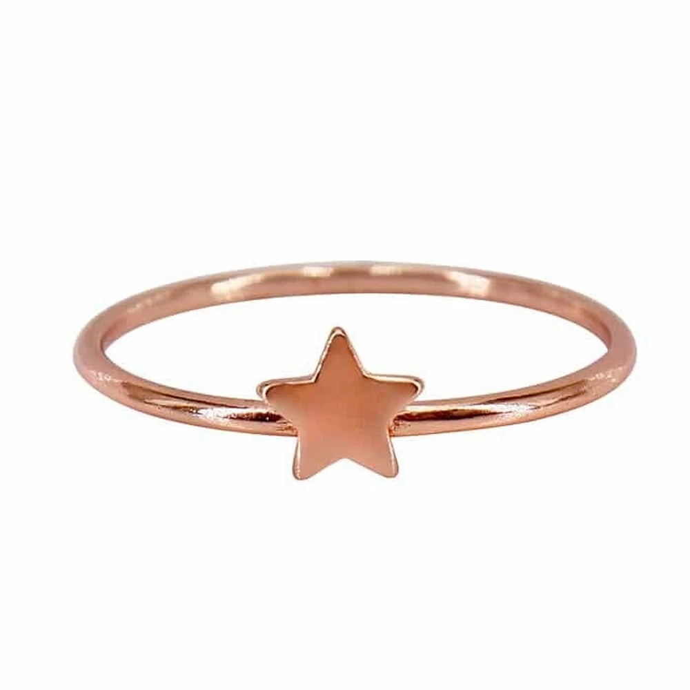 Sterling Silver With Rose Gold,  5mm Star Ring, 1mm Band