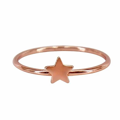 Sterling Silver With Rose Gold,  5mm Star Ring, 1mm Band