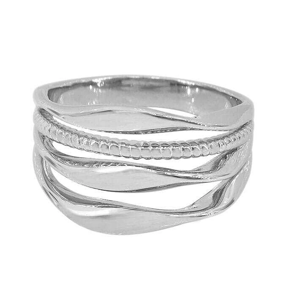 Sterling Silver With Rhodium, Triple Bar Ring, 14mm Width