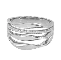 Sterling Silver With Rhodium, Triple Bar Ring, 14mm Width