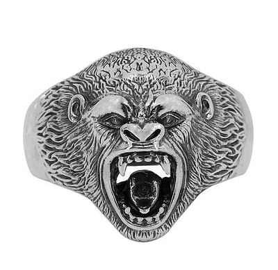 Sterling Silver, Gorilla Head Ring, 21mm Width