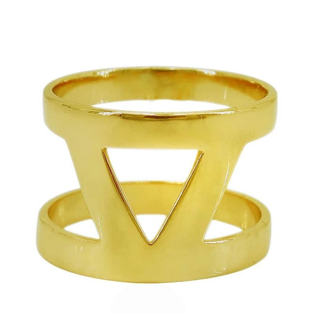 Sterling Silver With Gold, Triangular Ring, 15mm Width