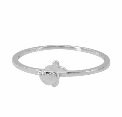 Sterling Silver, Heart And Cross Ring, 5X6mm, 1mm Band