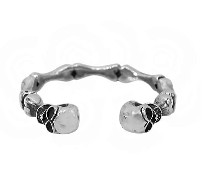 Sterling Silver, Adjustable Skull Head Ring, 4mm Width