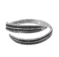 Sterling Silver, Double Feather Adjustable Ring, 7mm Width