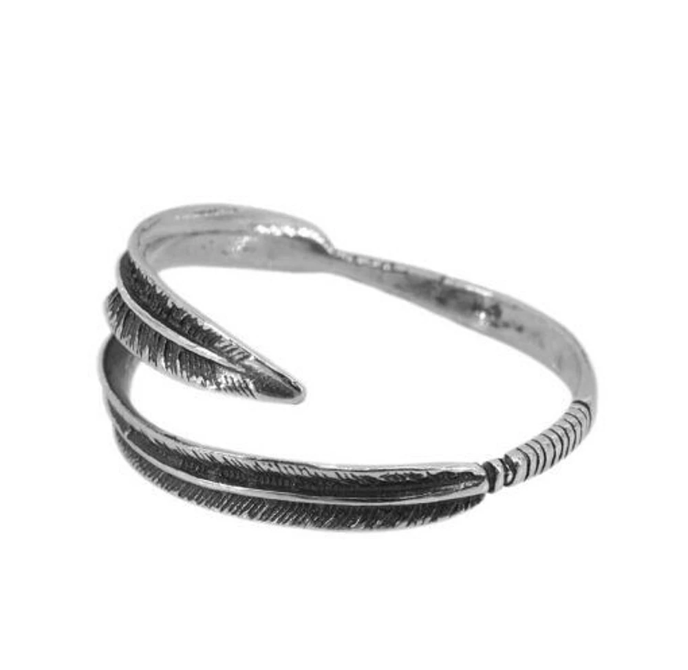 Sterling Silver, Double Feather Adjustable Ring, 7mm Width