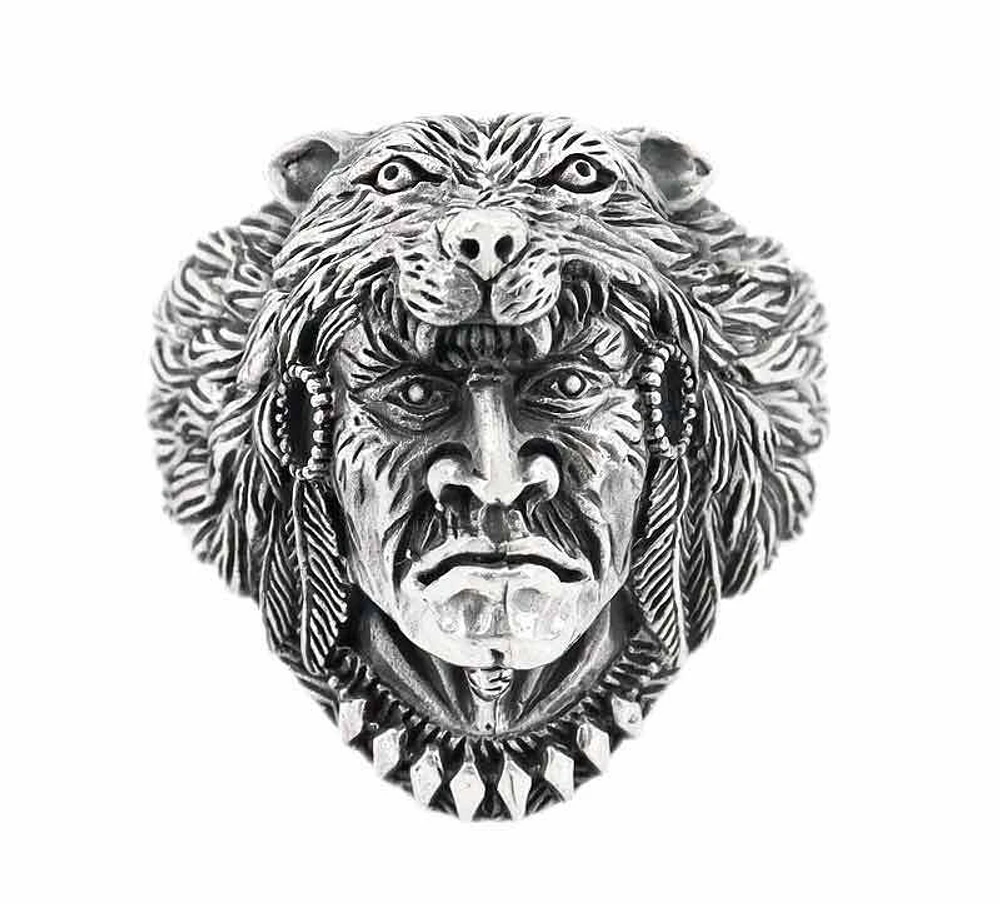 Sterling Silver, Indian Chief Head Ring, 25mm Width