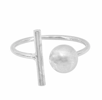 Sterling Silver, Bar And Ball Ring With 1.5mm Band, 16mm Width