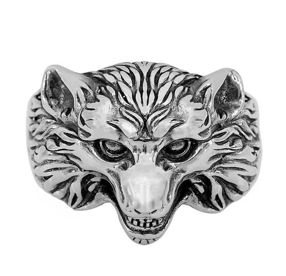 Sterling Silver, Wolf Heard Ring, 19mm Width