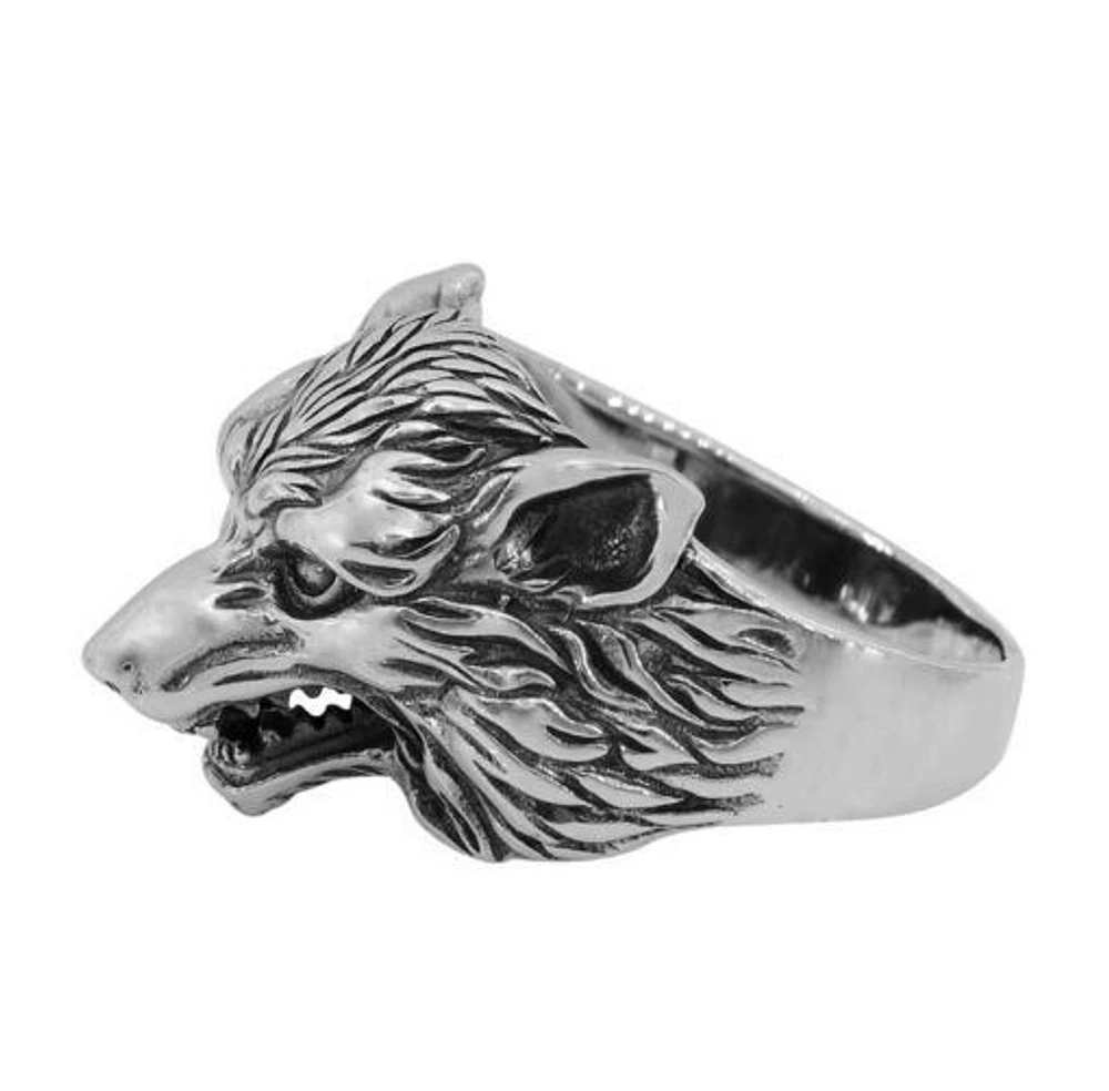 Sterling Silver, Wolf Heard Ring, 19mm Width