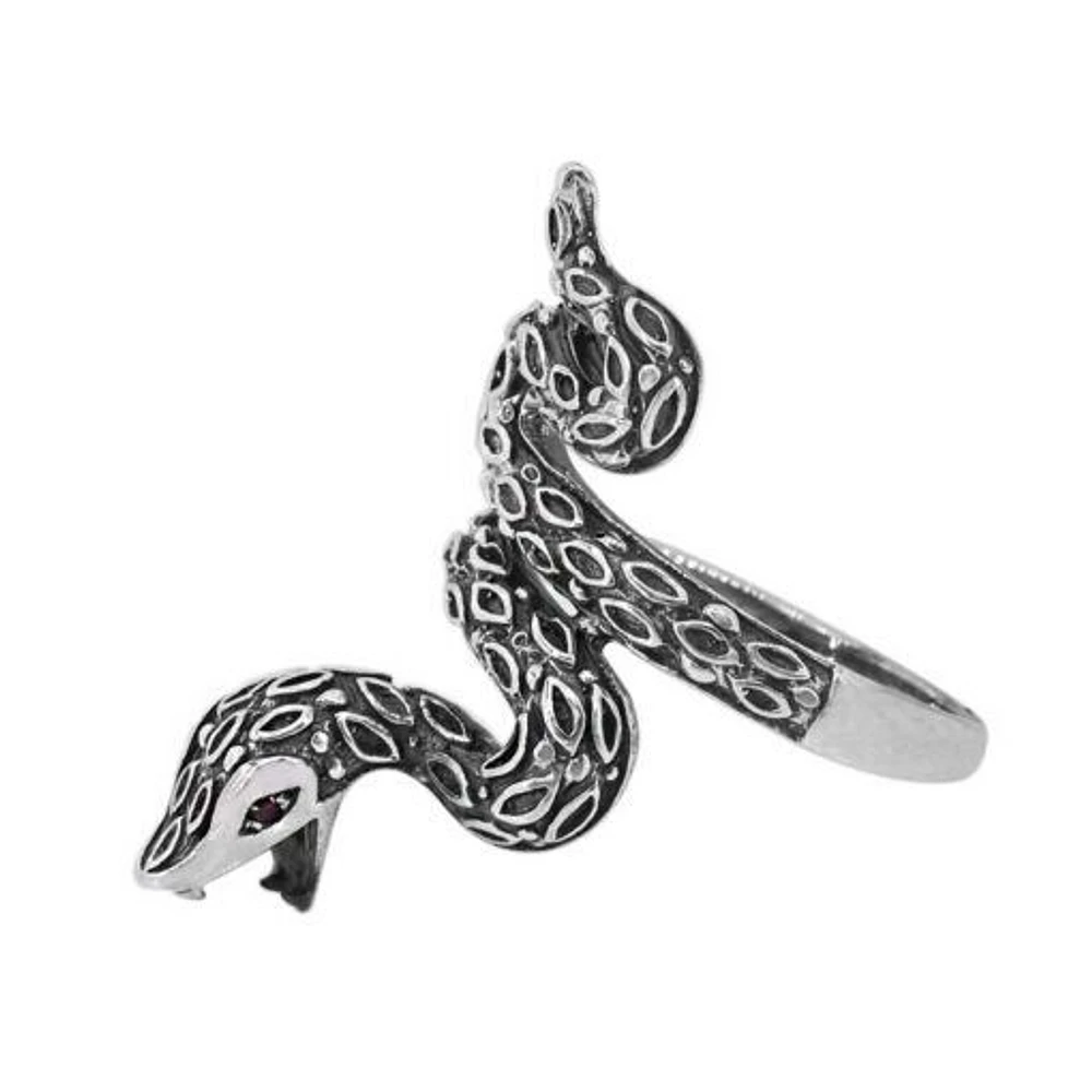 Sterling Silver, Snake Ring With Cubic Zirconia, 36mm Width