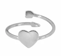 Sterling Silver With Rhodium, 8X8mm Heart Adjustable Ring Arrow