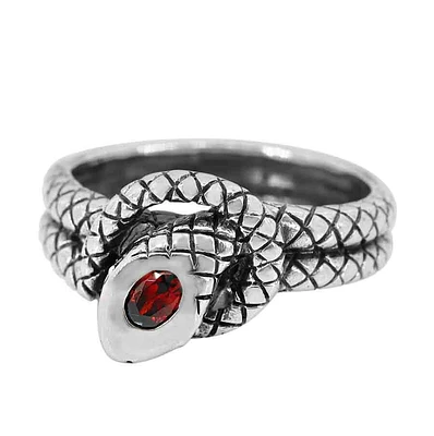 Sterling Silver, Snake Ring With 4X3mm Cubic Zirconia, 12mm Width