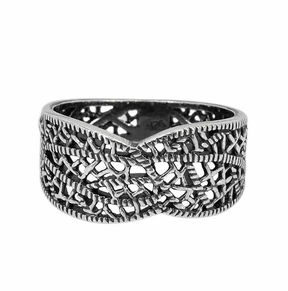 Sterling Silver Ring With Filigree Design, 10mm Width