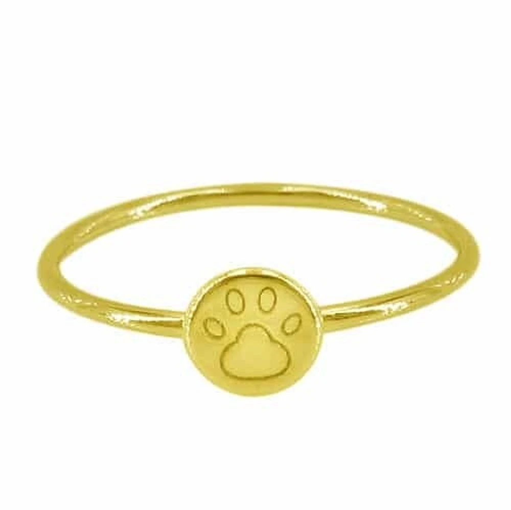 Sterling Silver With Gold, 6mm Dog Paw Ring 1mm Band