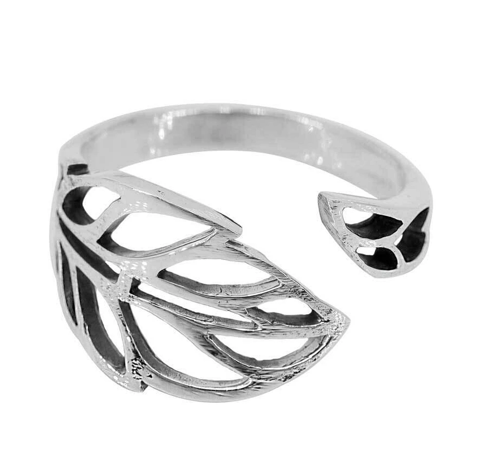 Sterling Silver, Adjustable Leaf Ring, 13mm Width, 3mm Flat Band