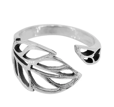 Sterling Silver, Adjustable Leaf Ring, 13mm Width, 3mm Flat Band