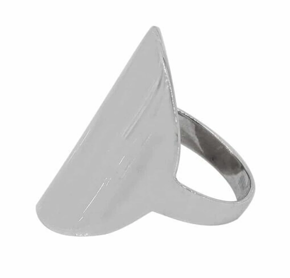 Sterling Silver Ring With 28X20mm Curved Oval Plated, 3mm Flat Band