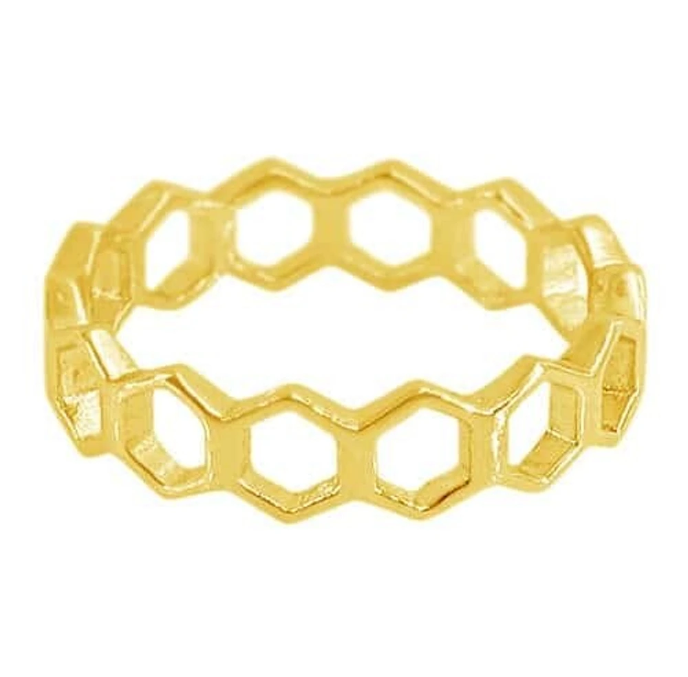 Sterling Silver With Gold, Hexagon Shape Band, 5mm Width