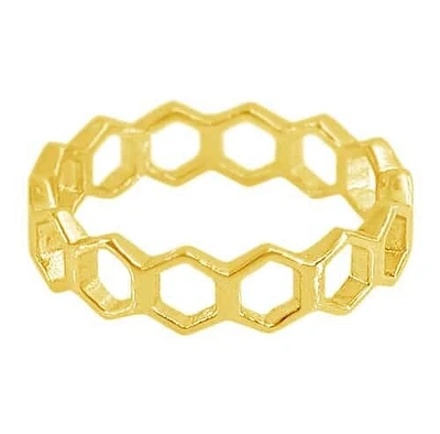 Sterling Silver With Gold, Hexagon Shape Band, 5mm Width