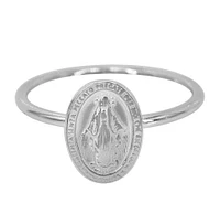 Sterling Silver, 11X8mm Miraculous Medal Ring, 1.5mm Band