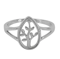 Sterling Silver With Rhodium, 13X9mm Tree Of Life Ring Glass Frame