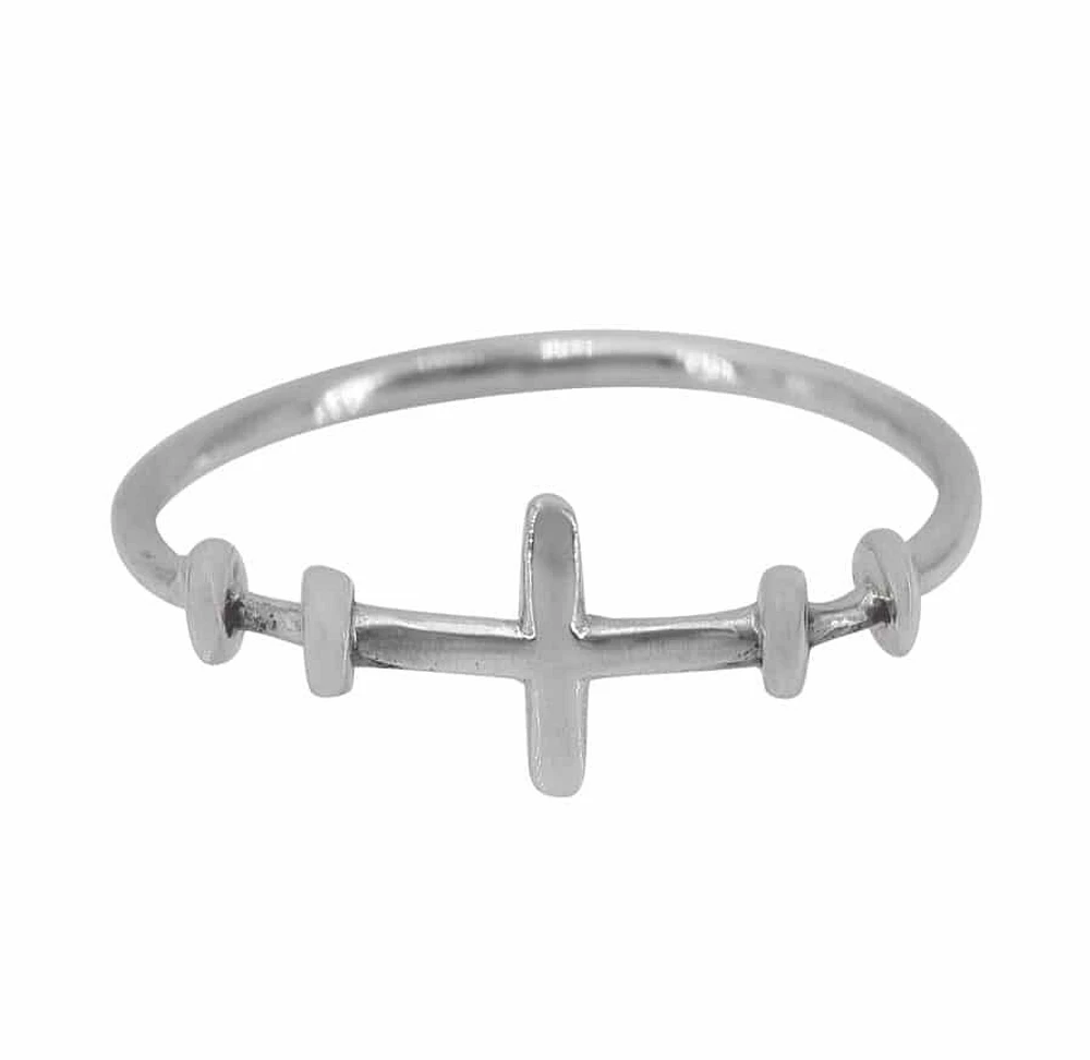 Sterling Silver Ring With 9X7mm Cross, 1mm Band