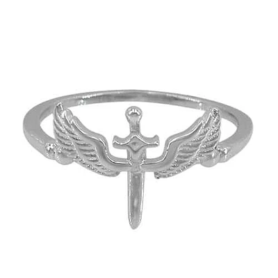 Sterling Silver With Rhodium Wings Sword Ring, 11X15mm (Wing And Sword)