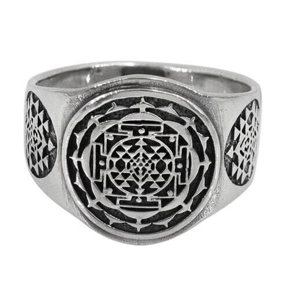 Sterling Silver Sri Yantra Ring, 18mm Width