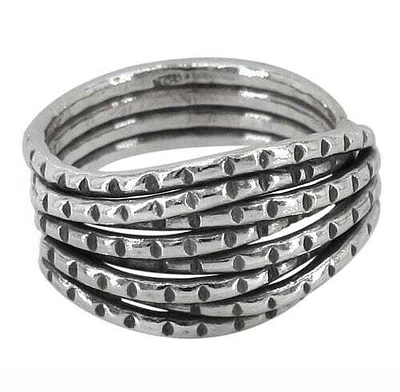 Sterling Silver Ring, Layered Design, 13mm Width