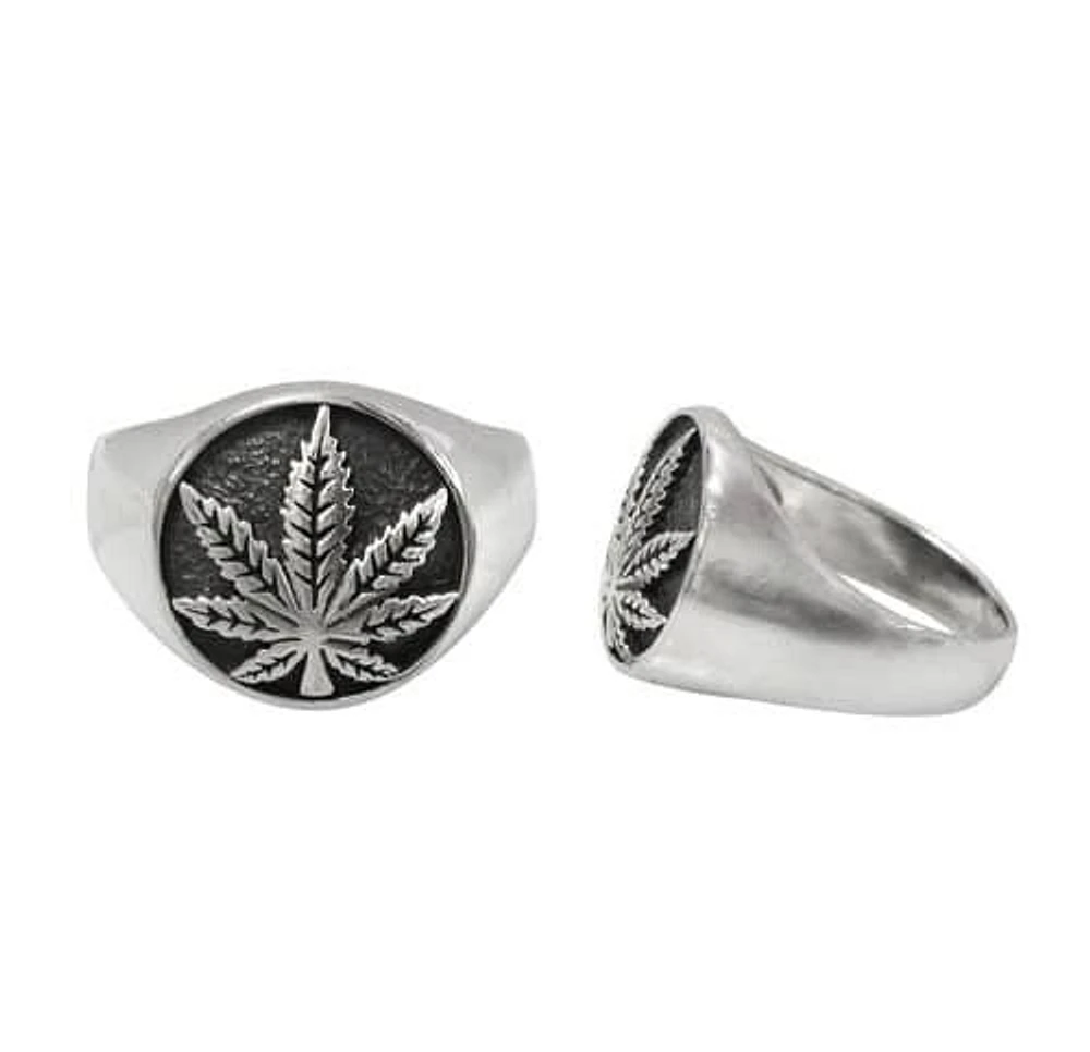 Sterling Silver Marijuana Leaf Ring, 17mm Width