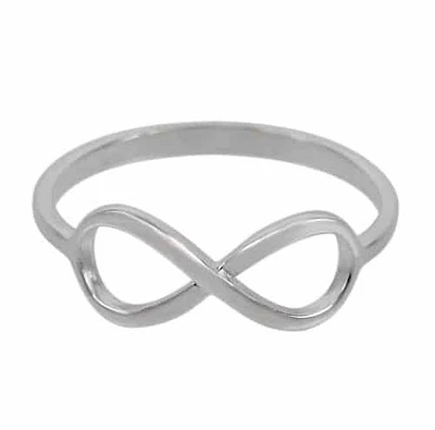 Rhodium Plated On Sterling Silver Infinity Ring. Approximate Infinity Size: 6mm Length X 14mm Width