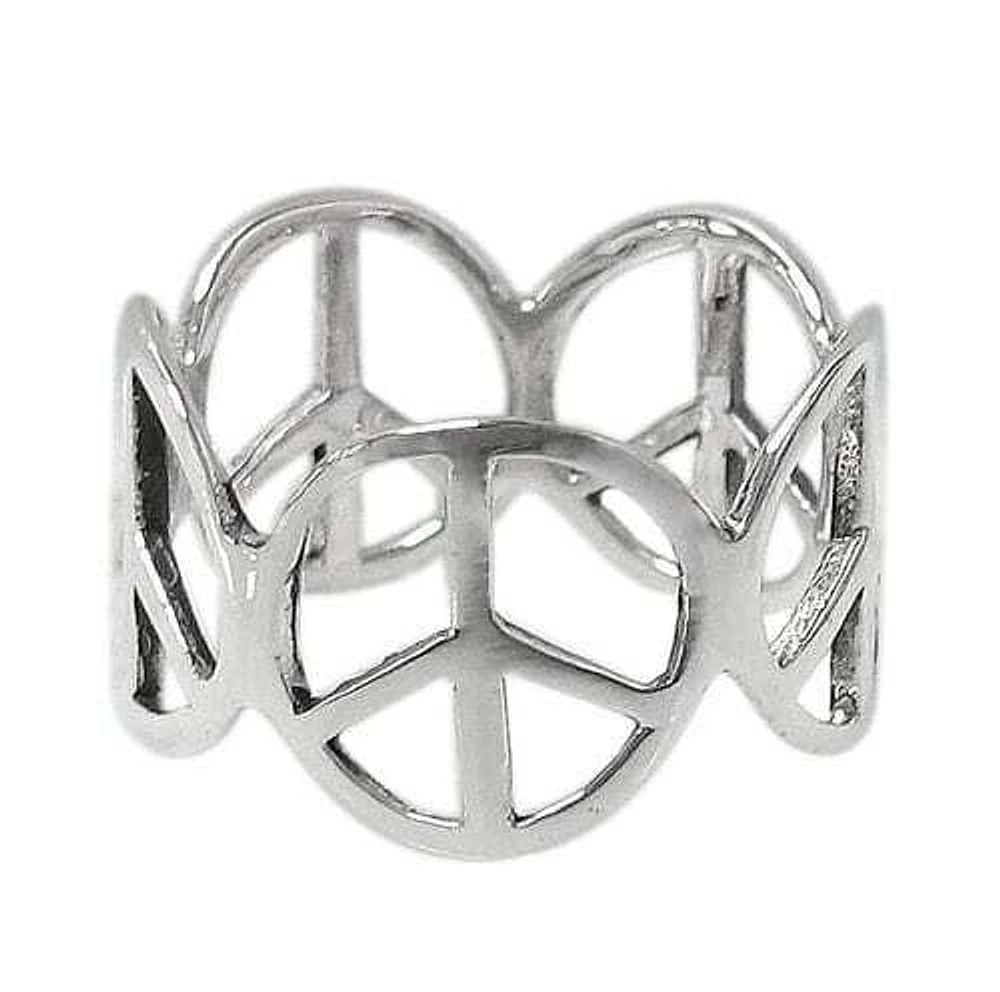 Sterling Silver Ring With Peace Sign Symbol. Approximate Size: 12mm Width